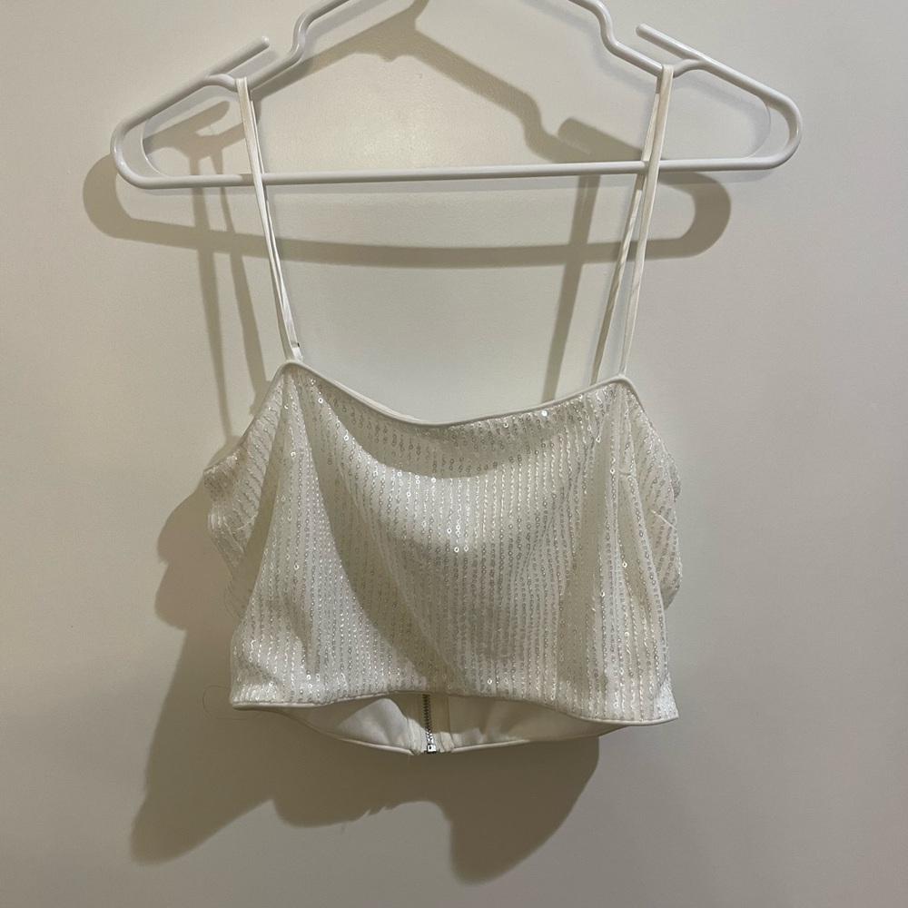 12th Tribe Soiree White Sequin Crop Top